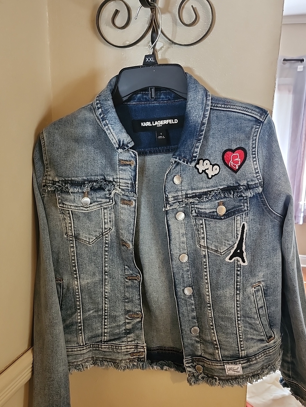 Karl Lagerfeld Light Blue Washed Denim Jacket with Patch Details